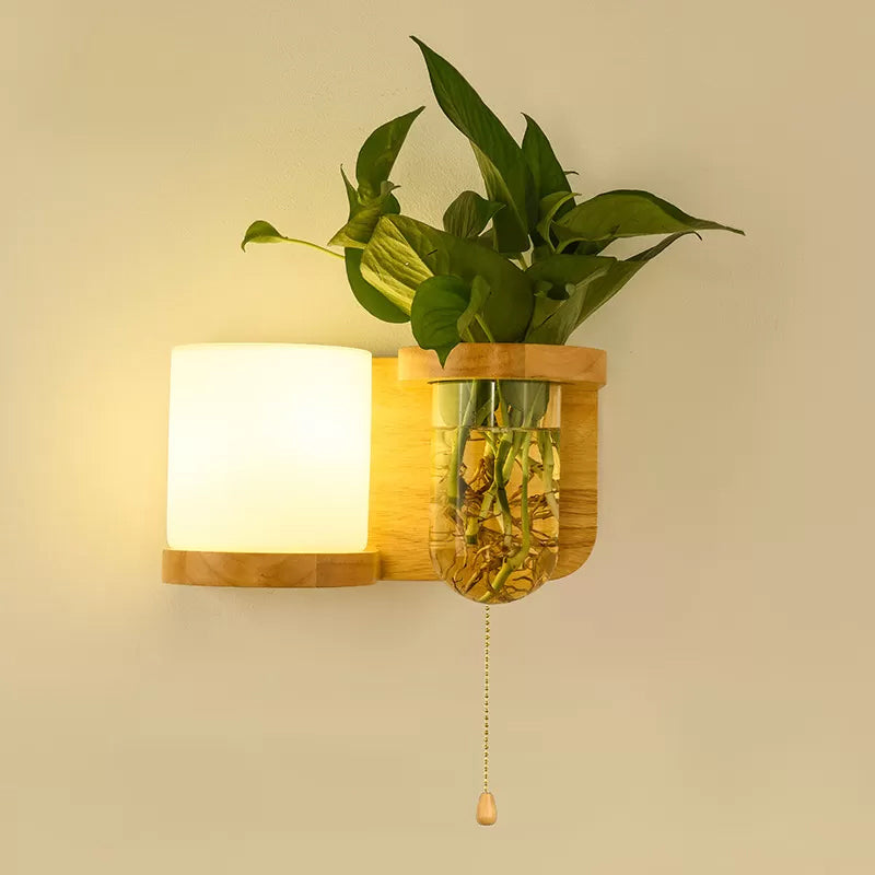 1 Light Wall Light Fixture Modern Wood Wall Mounted Lighting(plants not included)