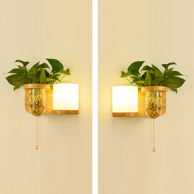 1 Light Wall Light Fixture Modern Wood Wall Mounted Lighting(plants not included)