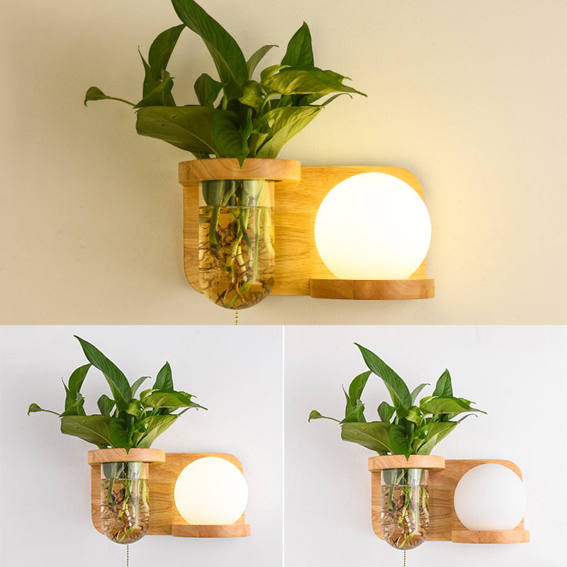 1 Light Wall Light Fixture Modern Wood Wall Mounted Lighting(plants not included)