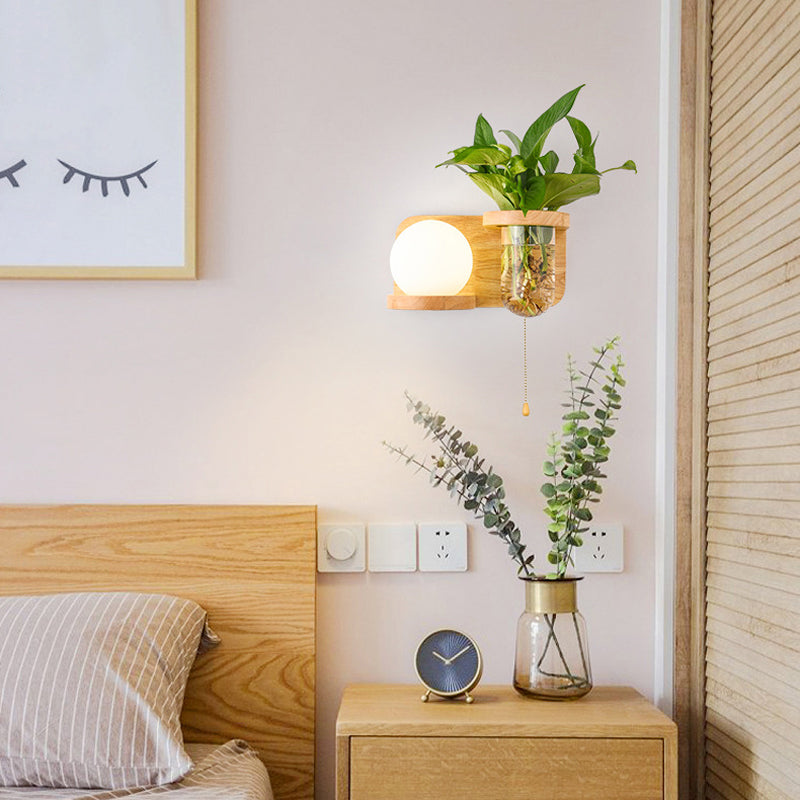 1 Light Wall Light Fixture Modern Wood Wall Mounted Lighting(plants not included)