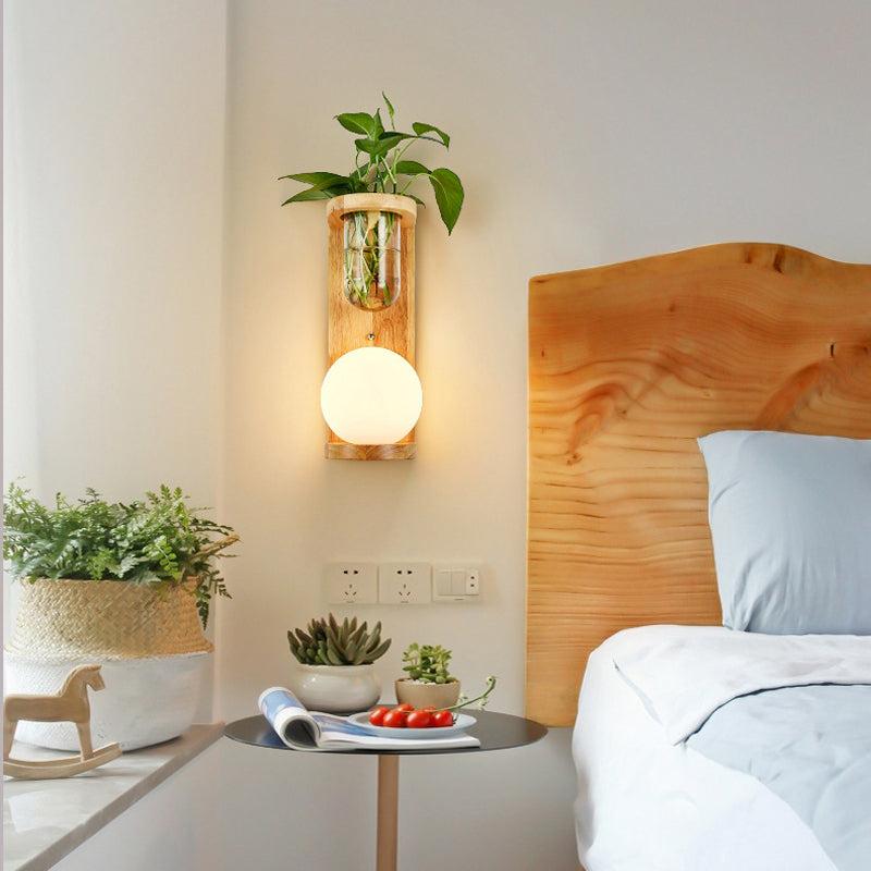 Modern Style Wall Light Wood 1 Light Sconces for Bedroom without Plant