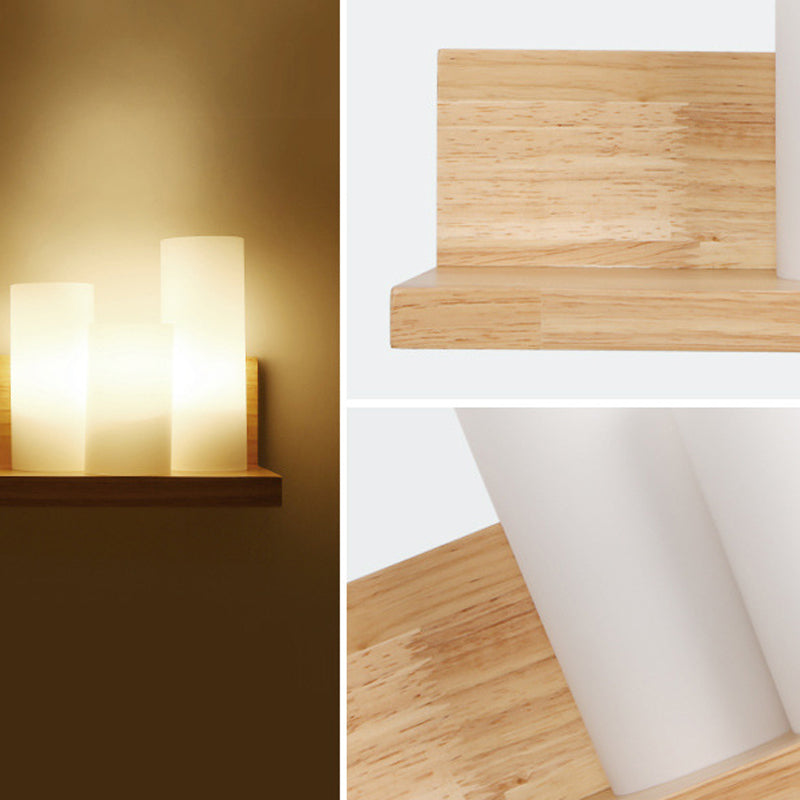 Modern Style Cylinder Shape Wall Light Wood 3 Lights Sconces for Bedroom