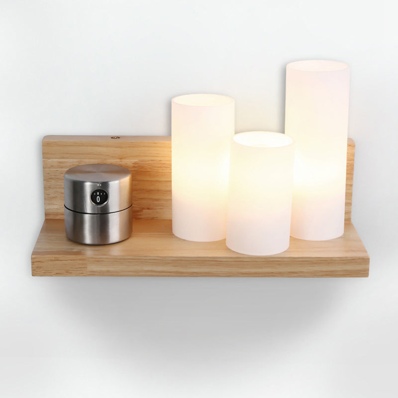 Modern Style Cylinder Shape Wall Light Wood 3 Lights Sconces for Bedroom