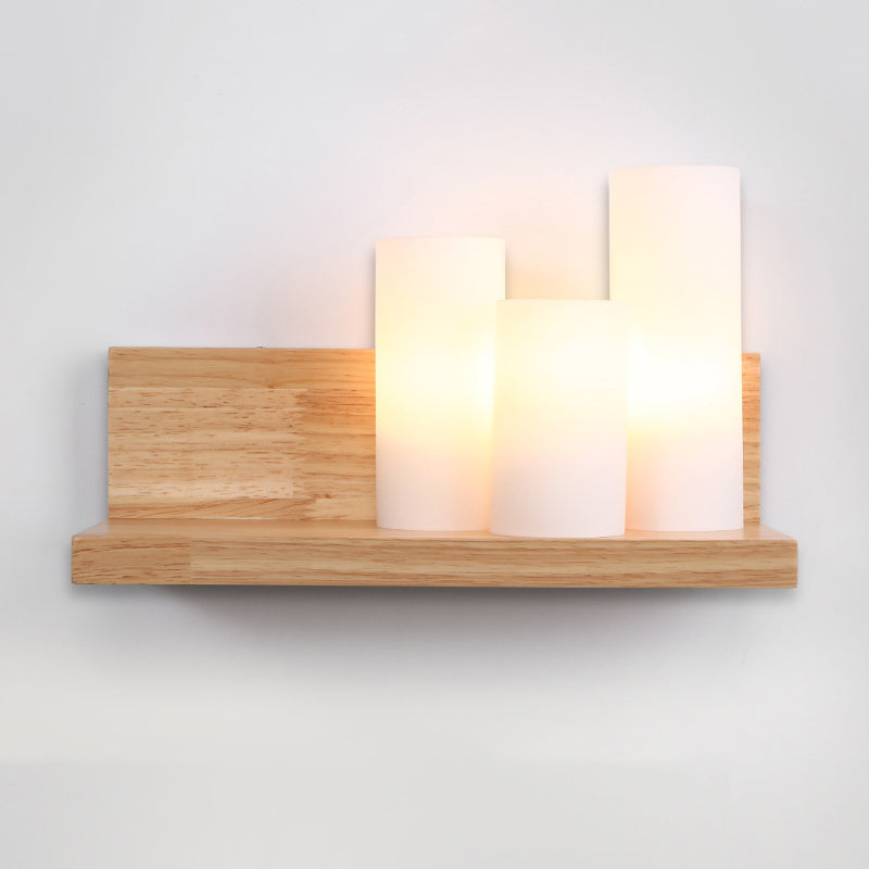 Modern Style Cylinder Shape Wall Light Wood 3 Lights Sconces for Bedroom
