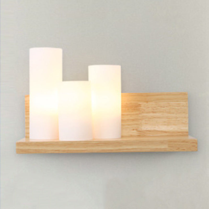 Modern Style Cylinder Shape Wall Light Wood 3 Lights Sconces for Bedroom