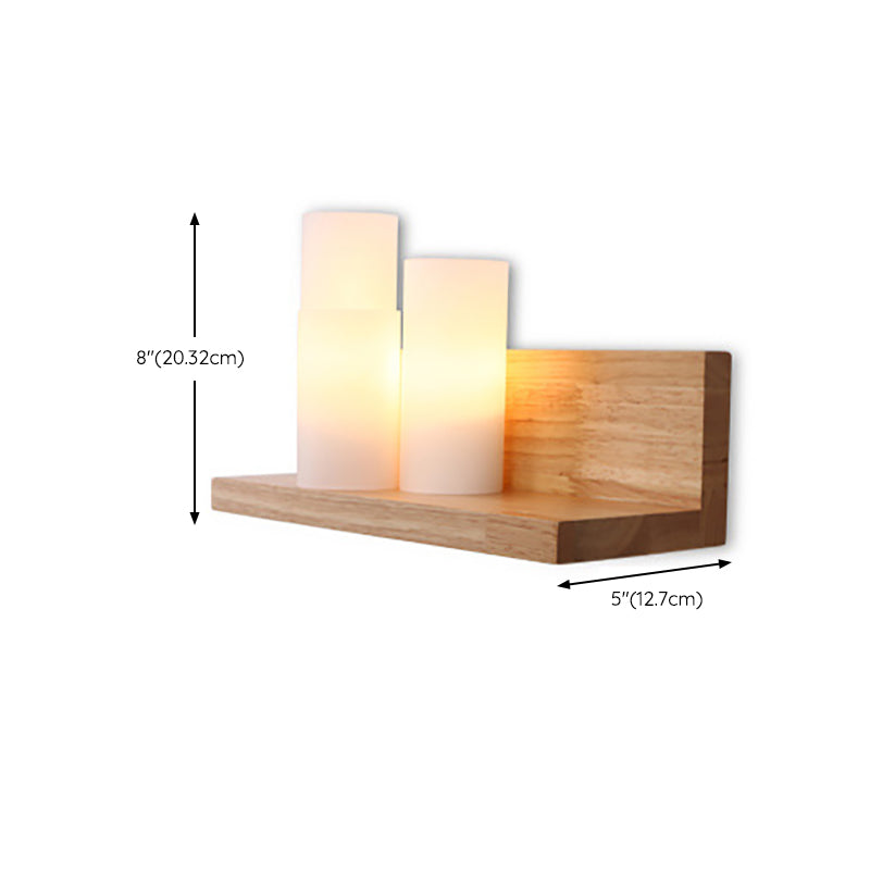 Modern Style Cylinder Shape Wall Light Wood 3 Lights Sconces for Bedroom