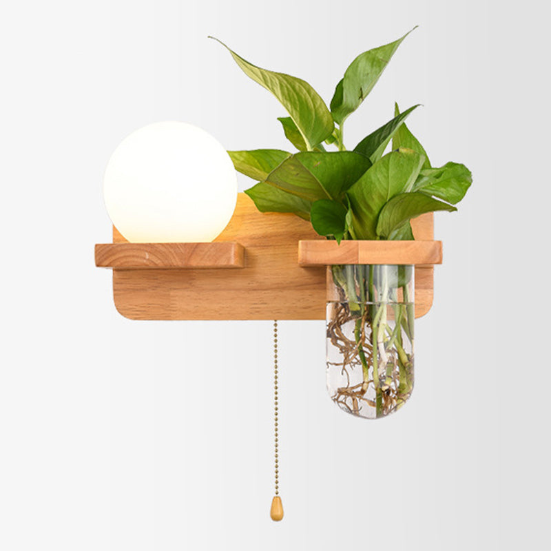 Modern Style Ball Shade Wall Light Wood 1 Light Sconces for Bedroom without Plant
