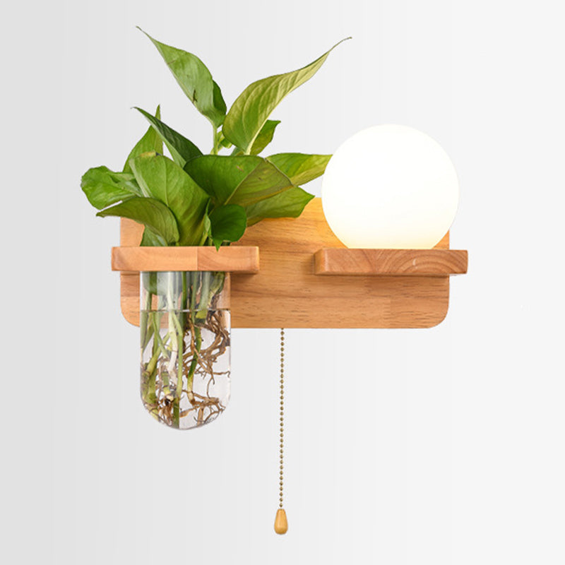 Modern Style Ball Shade Wall Light Wood 1 Light Sconces for Bedroom without Plant