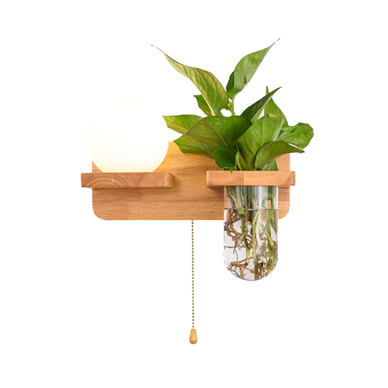 Modern Style Ball Shade Wall Light Wood 1 Light Sconces for Bedroom without Plant
