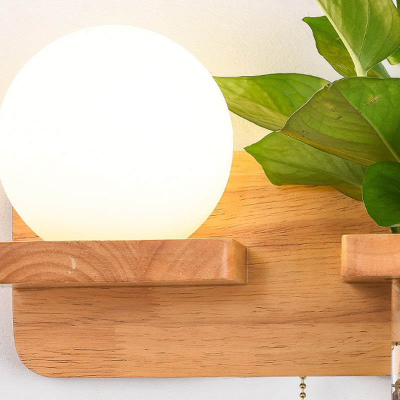 Modern Style Ball Shade Wall Light Wood 1 Light Sconces for Bedroom without Plant