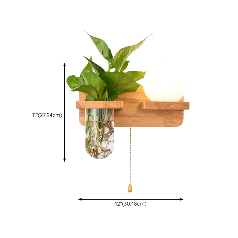 Modern Style Ball Shade Wall Light Wood 1 Light Sconces for Bedroom without Plant
