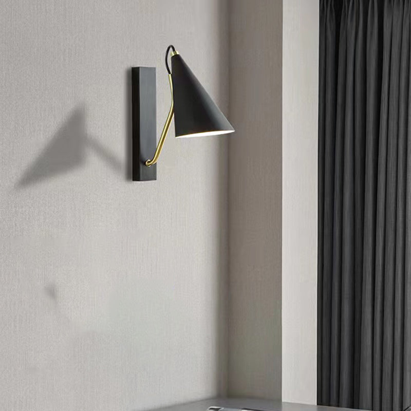 Single Contemporary Black/White Wall Mounted Sconce Metallic Shaded Wall Light