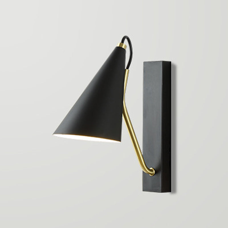 Single Contemporary Black/White Wall Mounted Sconce Metallic Shaded Wall Light
