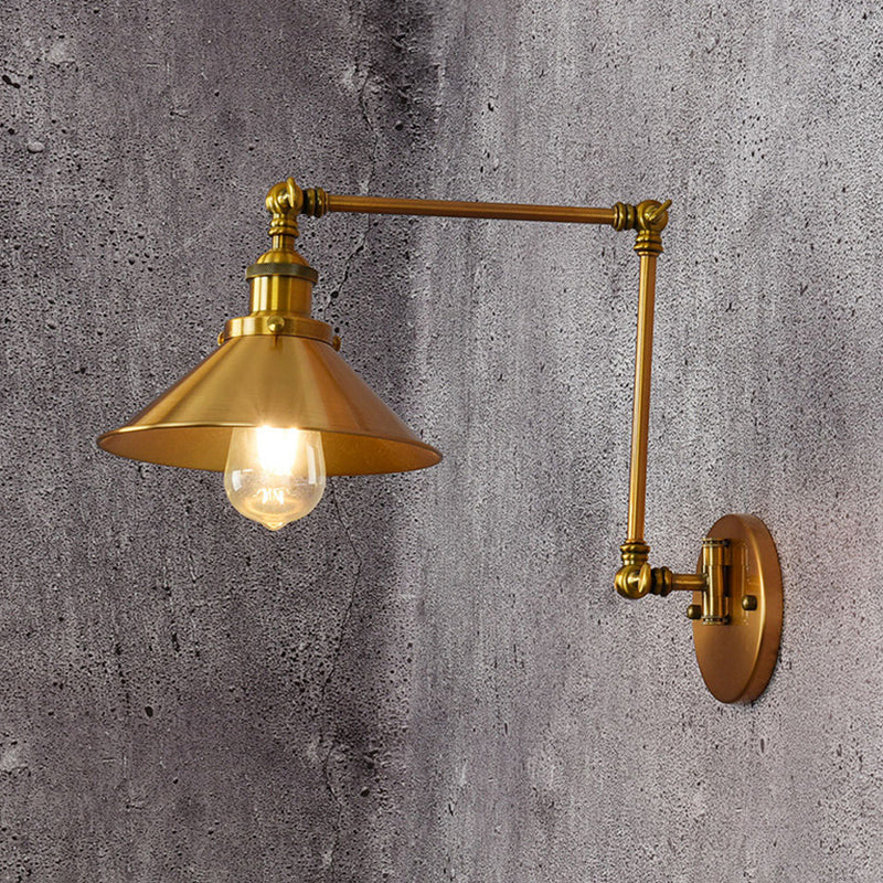 Industrial Style Swing Arm Wall Sconce Metal 1 Light Sconces in Gold for Bedroom