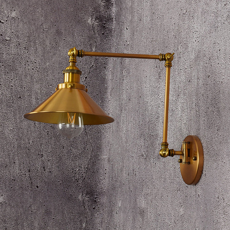 Industrial Style Swing Arm Wall Sconce Metal 1 Light Sconces in Gold for Bedroom