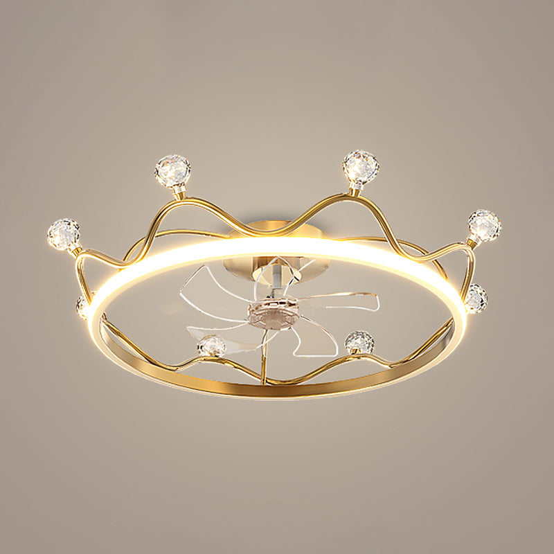 Crown 1 - Light Ceiling Fan Light Fixture Metal LED Fan Ceiling in Gold / Pink