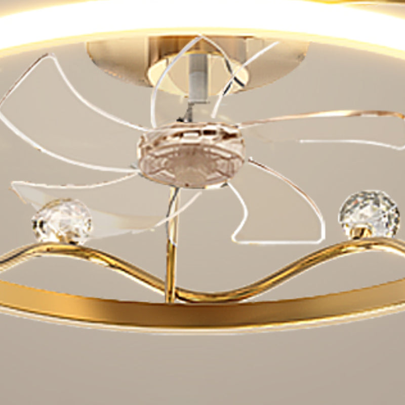 Crown 1 - Light Ceiling Fan Light Fixture Metal LED Fan Ceiling in Gold / Pink