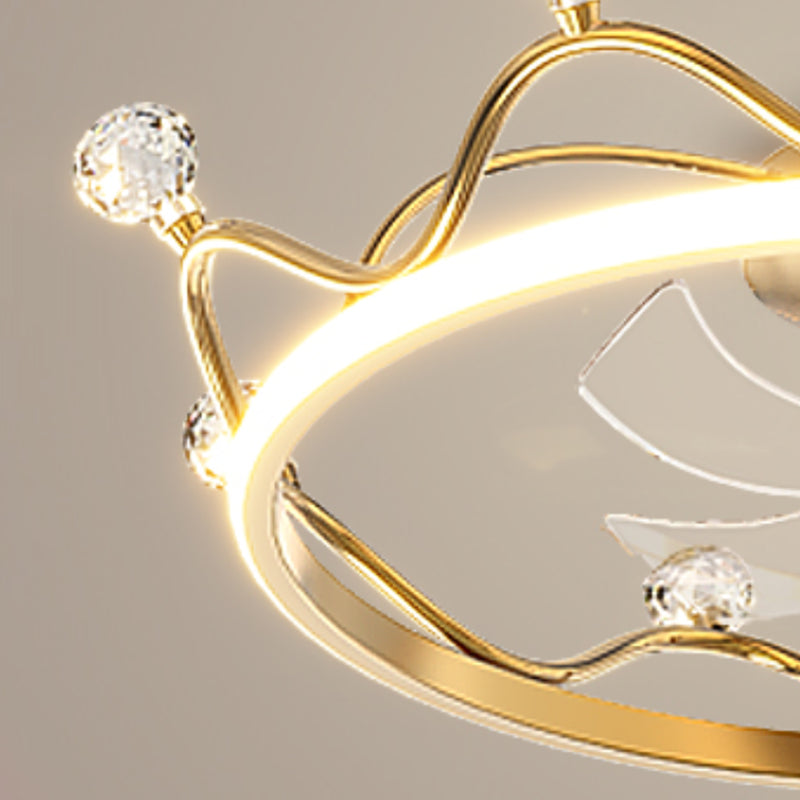 Crown 1 - Light Ceiling Fan Light Fixture Metal LED Fan Ceiling in Gold / Pink