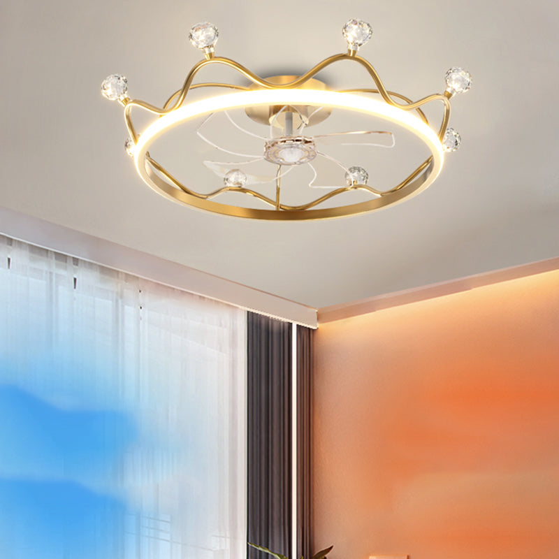 Crown 1 - Light Ceiling Fan Light Fixture Metal LED Fan Ceiling in Gold / Pink