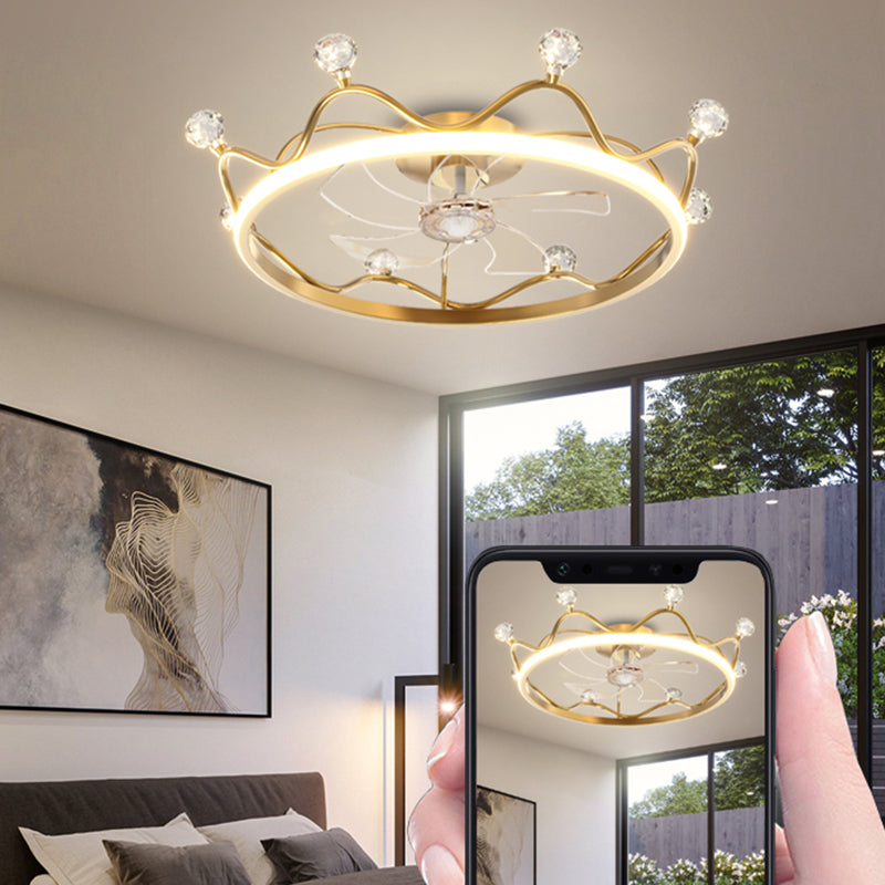 Crown 1 - Light Ceiling Fan Light Fixture Metal LED Fan Ceiling in Gold / Pink