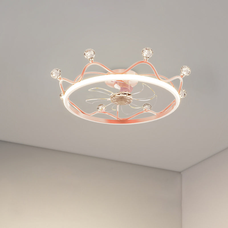 Crown 1 - Light Ceiling Fan Light Fixture Metal LED Fan Ceiling in Gold / Pink