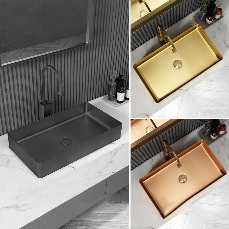 Contemporary Bathroom Sink Metal Rectangular Vessel Bathroom Sink with Pop-Up Drain
