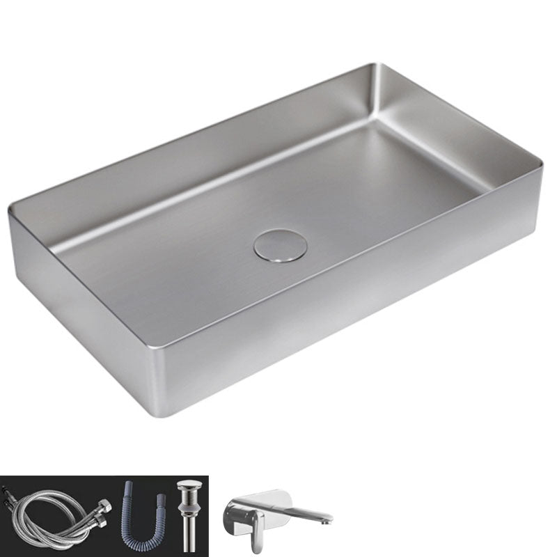 Contemporary Bathroom Sink Metal Rectangular Vessel Bathroom Sink with Pop-Up Drain