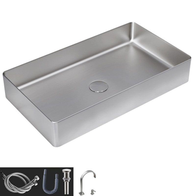 Contemporary Bathroom Sink Metal Rectangular Vessel Bathroom Sink with Pop-Up Drain