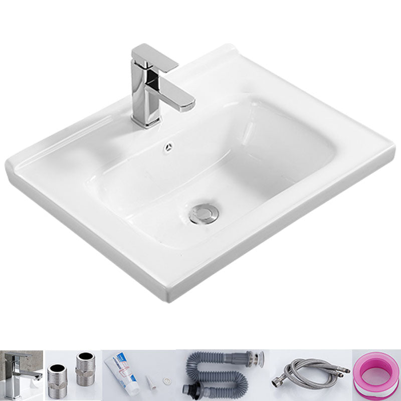 Modern White Bathroom Sink Rectangular Ceramic Bathroom Sink