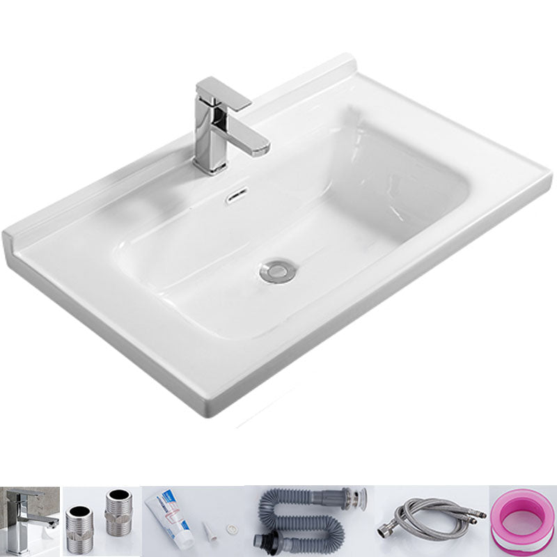 Modern White Bathroom Sink Rectangular Ceramic Bathroom Sink