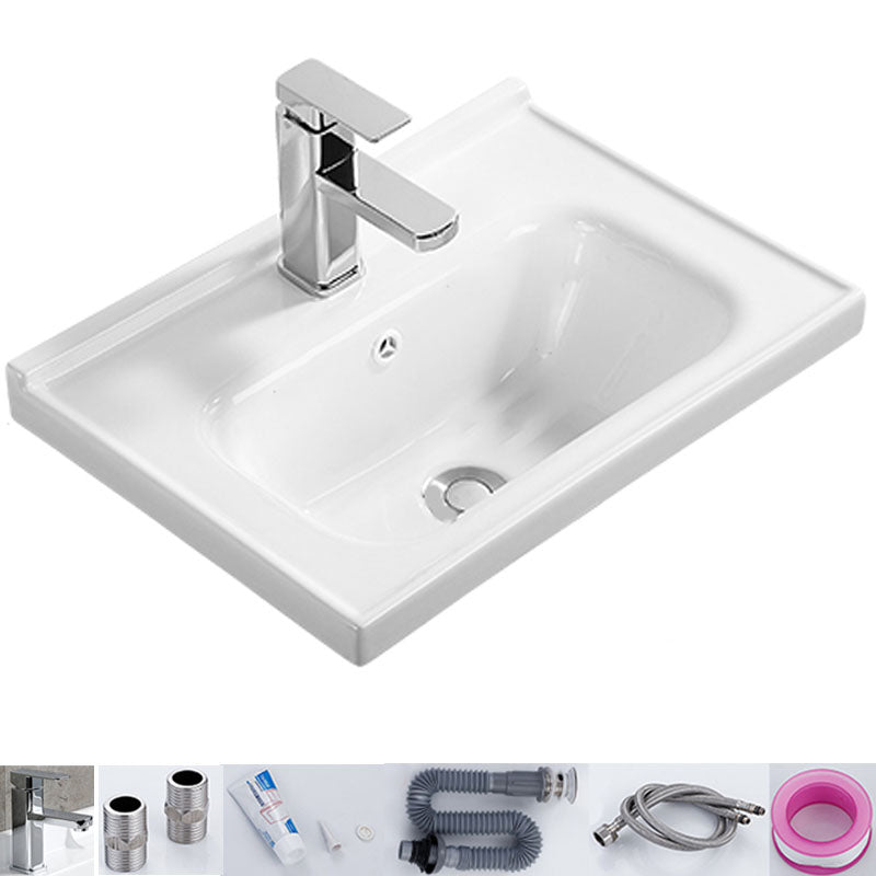 Modern White Bathroom Sink Rectangular Ceramic Bathroom Sink