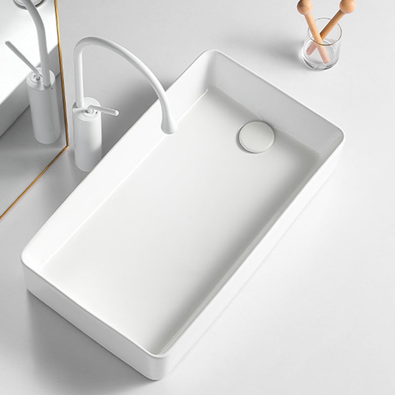 Modern Bathroom Sink Porcelain Solid Color Rectangular Vessel Bathroom Sink