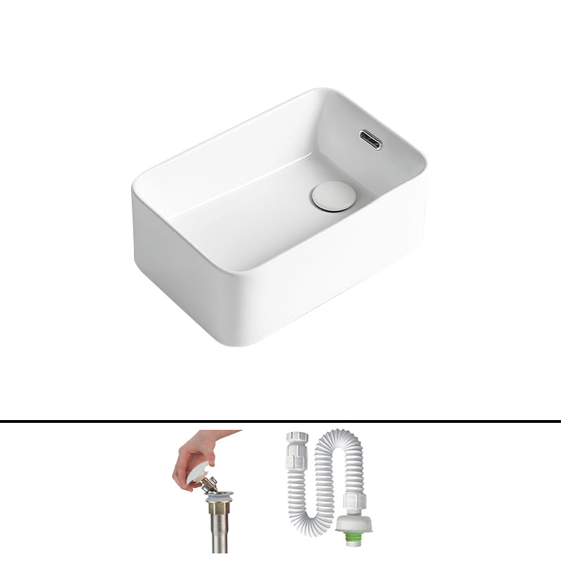 Modern Bathroom Sink Porcelain Solid Color Rectangular Vessel Bathroom Sink