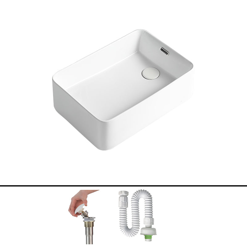 Modern Bathroom Sink Porcelain Solid Color Rectangular Vessel Bathroom Sink