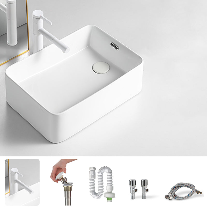Modern Bathroom Sink Porcelain Solid Color Rectangular Vessel Bathroom Sink