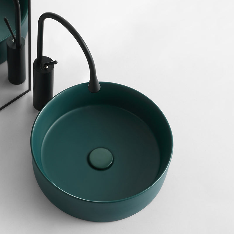 Modern Bathroom Sink Porcelain Round Vessel Sink with Pop-Up Drain