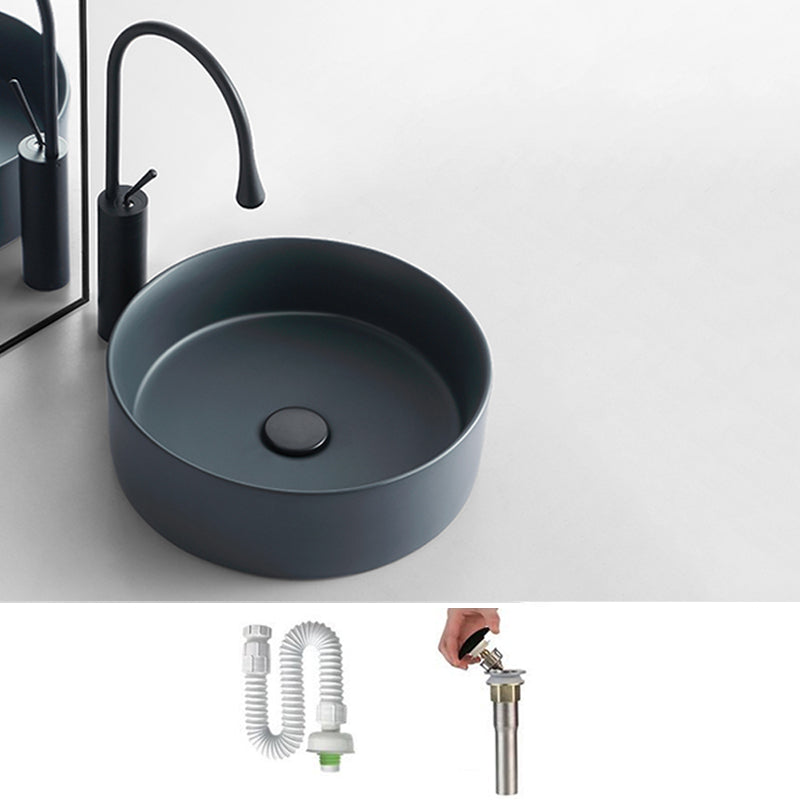 Modern Bathroom Sink Porcelain Round Vessel Sink with Pop-Up Drain