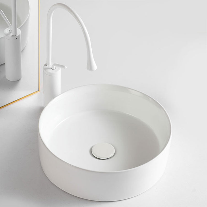 Modern Bathroom Sink Porcelain Round Vessel Sink with Pop-Up Drain