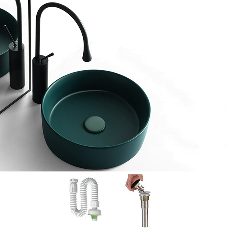 Modern Bathroom Sink Porcelain Round Vessel Sink with Pop-Up Drain