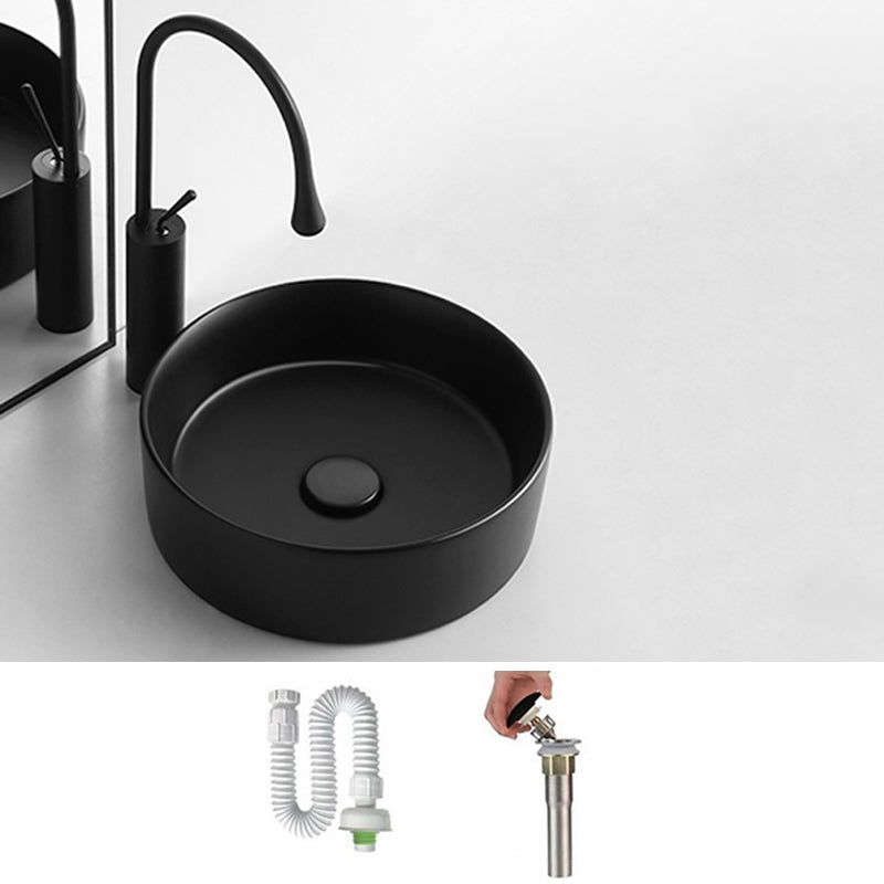 Modern Bathroom Sink Porcelain Round Vessel Sink with Pop-Up Drain