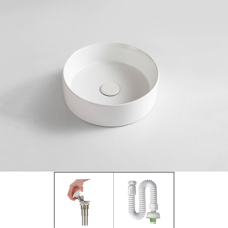 Modern Bathroom Sink Porcelain Round Vessel Sink with Pop-Up Drain