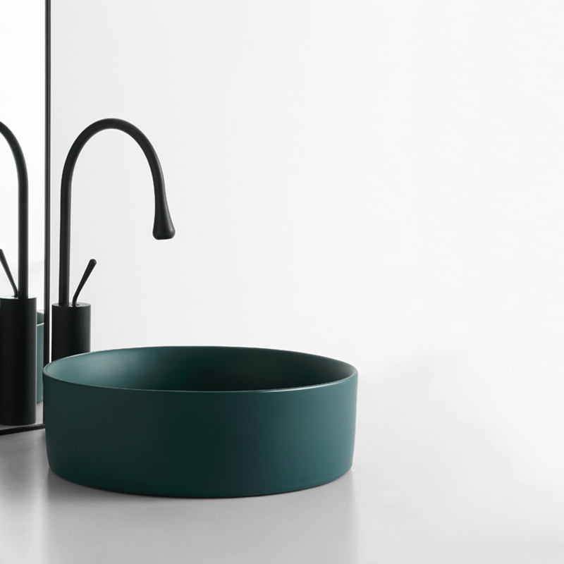 Modern Bathroom Sink Porcelain Round Vessel Sink with Pop-Up Drain