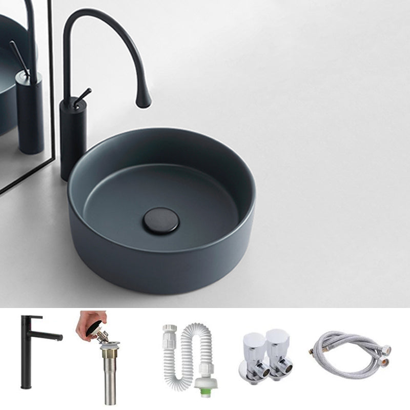 Modern Bathroom Sink Porcelain Round Vessel Sink with Pop-Up Drain