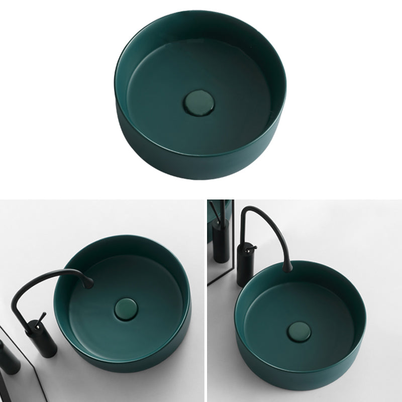 Modern Bathroom Sink Porcelain Round Vessel Sink with Pop-Up Drain