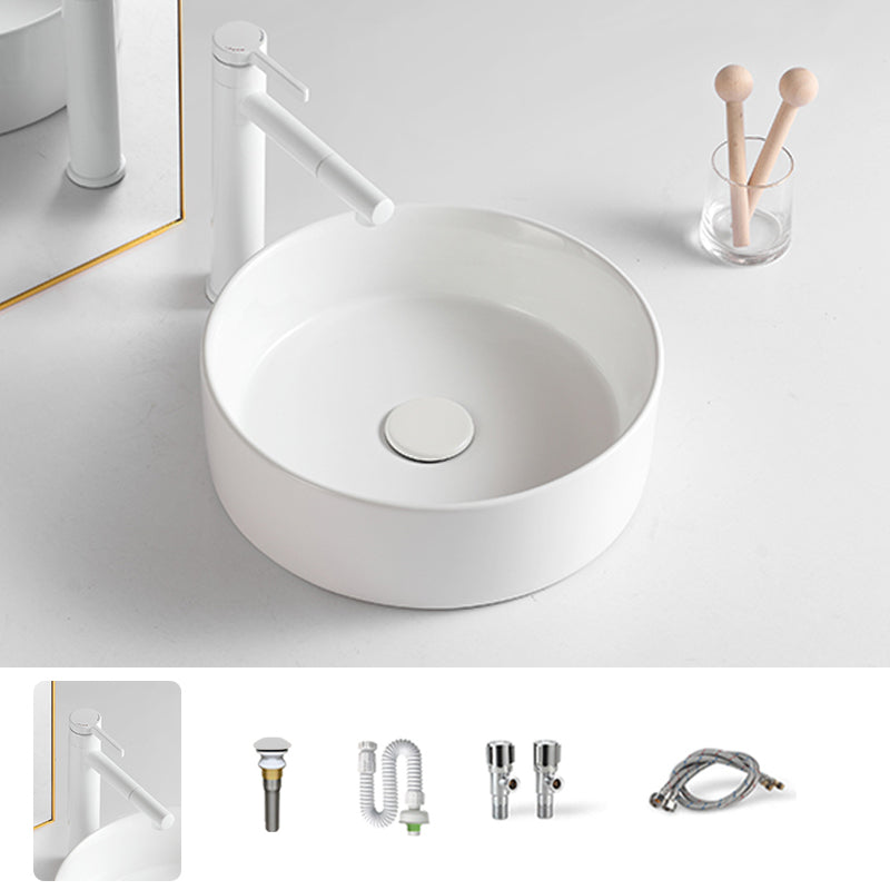 Modern Bathroom Sink Porcelain Round Vessel Sink with Pop-Up Drain