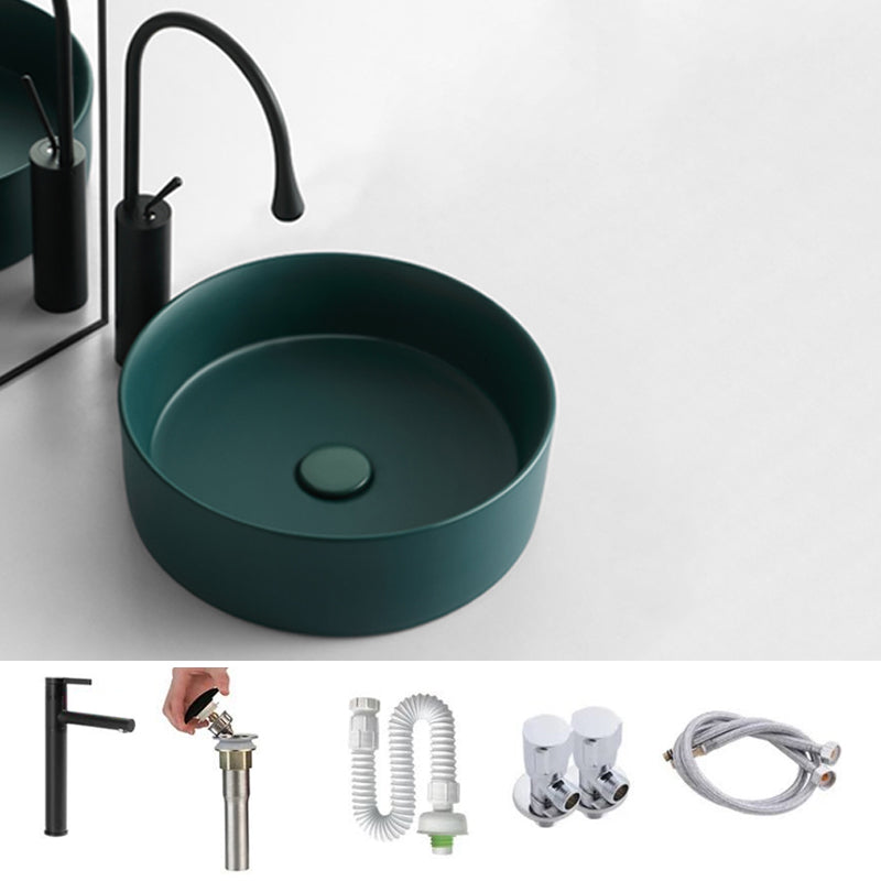 Modern Bathroom Sink Porcelain Round Vessel Sink with Pop-Up Drain