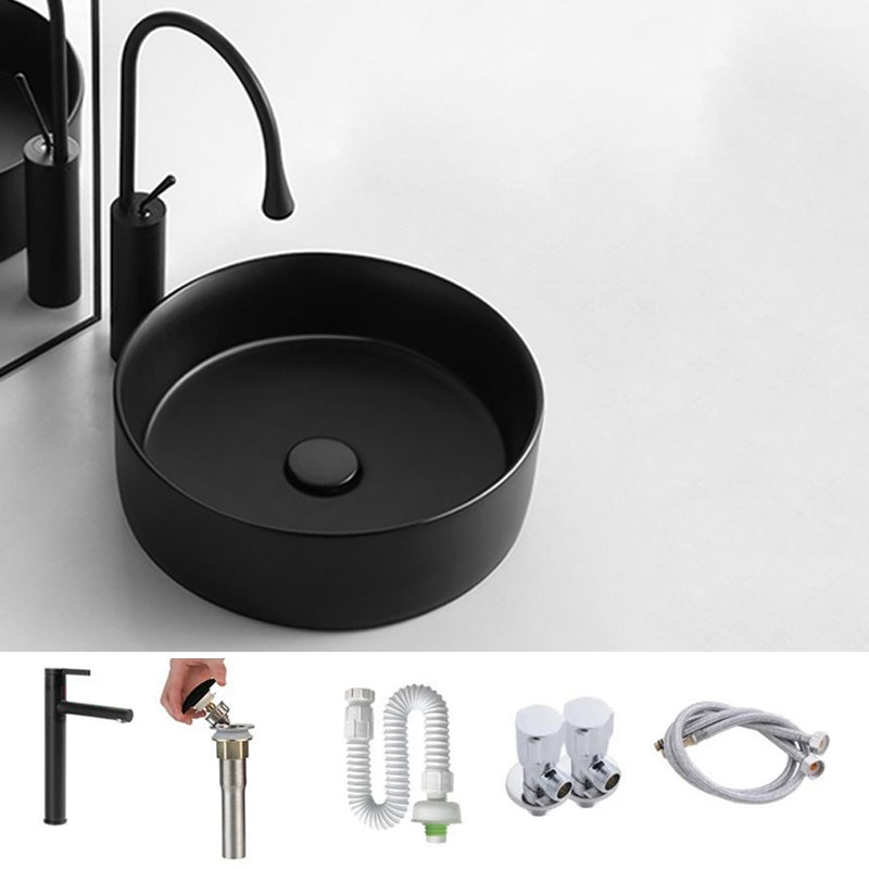Modern Bathroom Sink Porcelain Round Vessel Sink with Pop-Up Drain