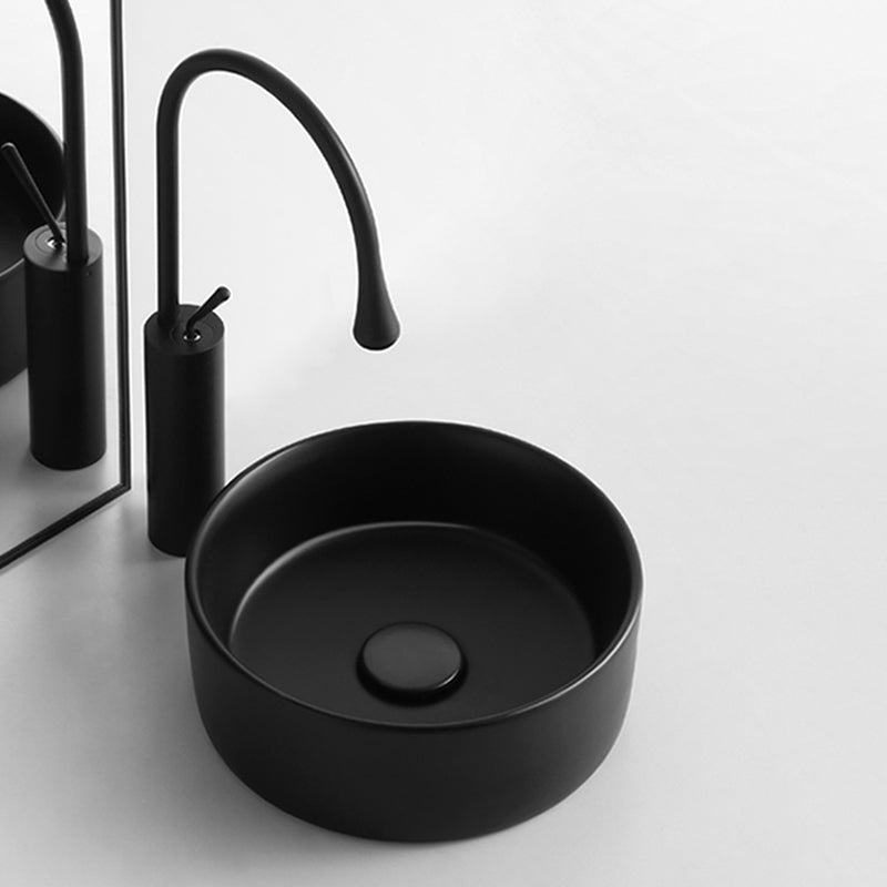 Modern Bathroom Sink Porcelain Round Vessel Sink with Pop-Up Drain