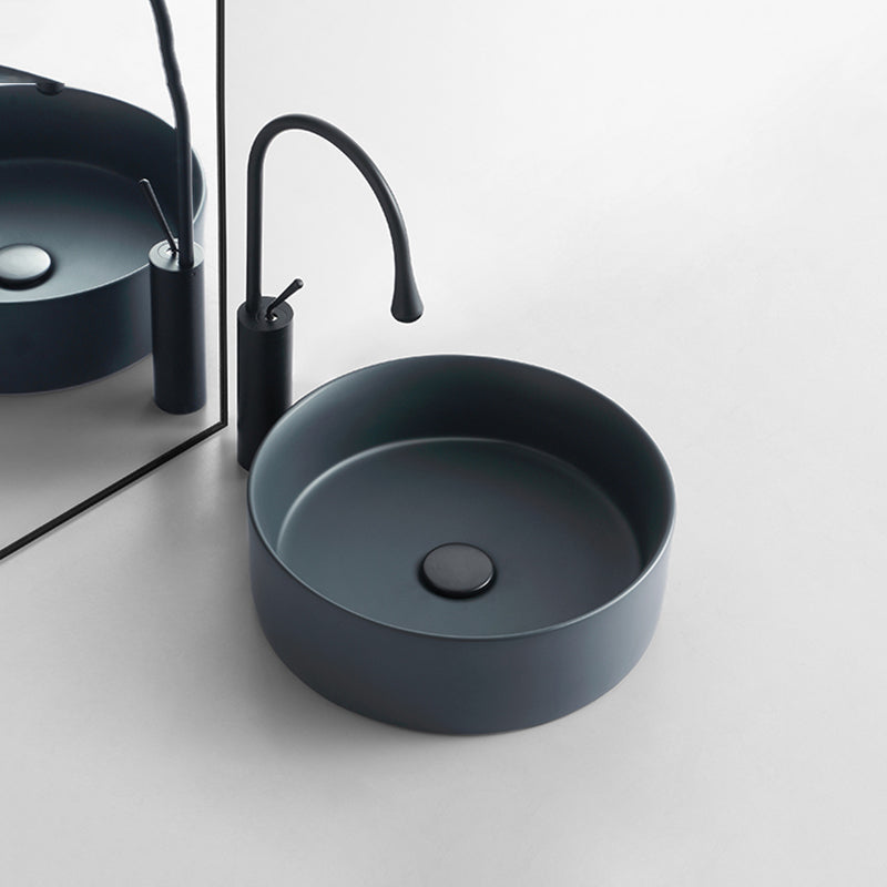Modern Bathroom Sink Porcelain Round Vessel Sink with Pop-Up Drain