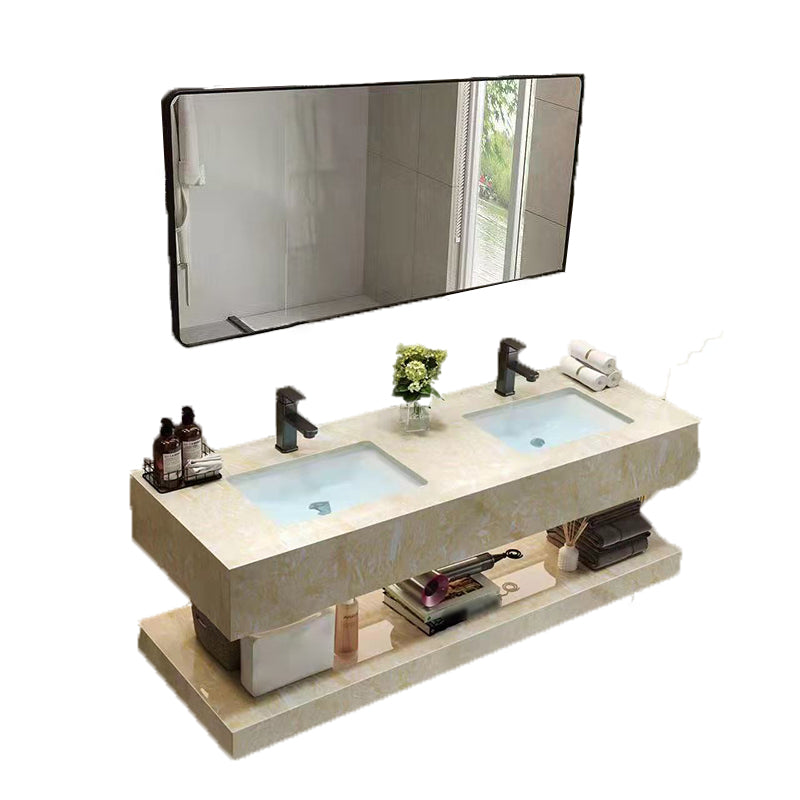 Yellow Stone Bath Vanity Shelving Included Single Sink Wall Mount Vanity Set with Mirror